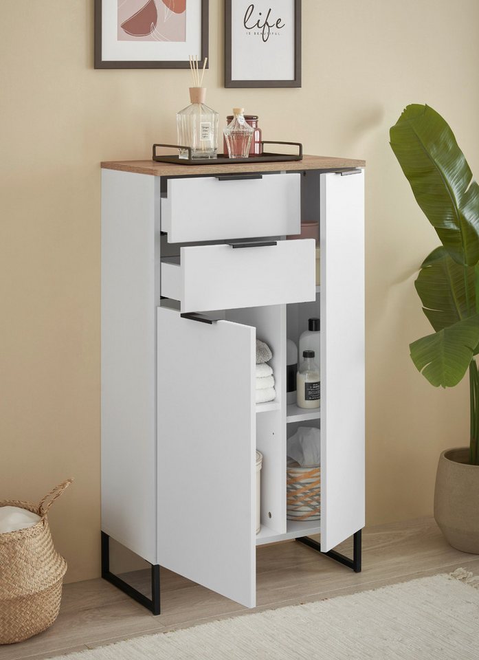 moebel-dich-auf Kommode ASPEN (Highboard, Badschrank mit 2 Schubkästen, in Schwarz matt, Weiß matt), Breite 60 cm – Bild 3 von 5