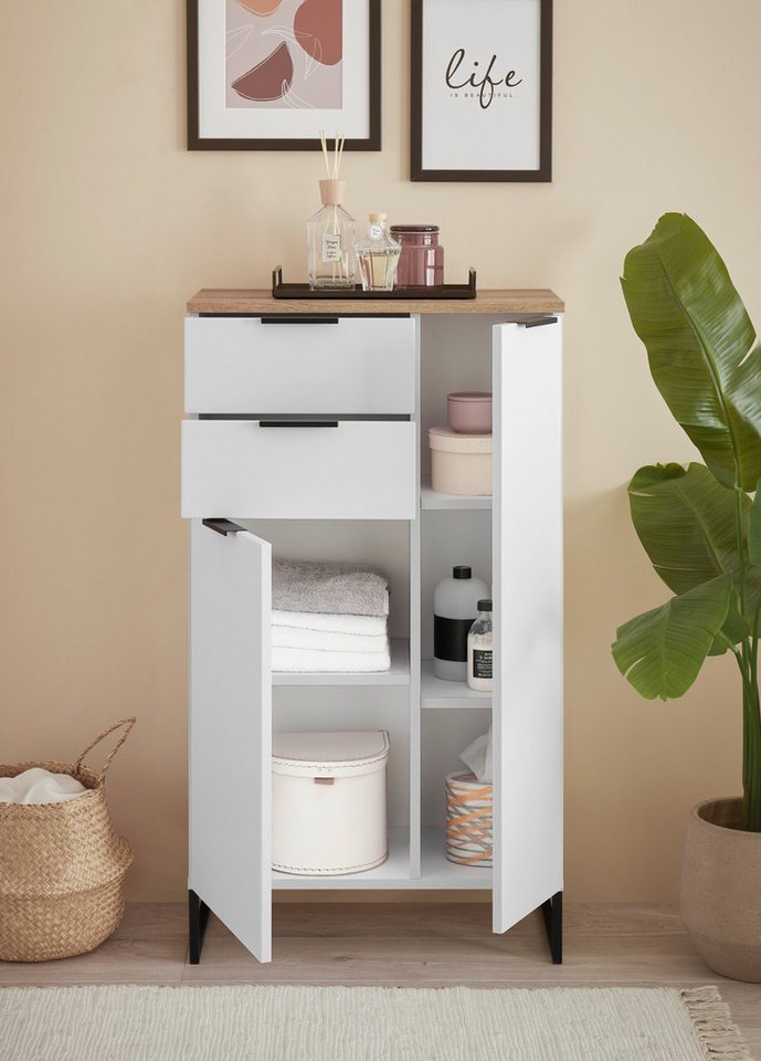 moebel-dich-auf Kommode ASPEN (Highboard, Badschrank mit 2 Schubkästen, in Schwarz matt, Weiß matt), Breite 60 cm – Bild 4 von 5