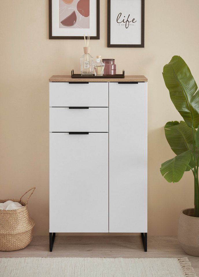 moebel-dich-auf Kommode ASPEN (Highboard, Badschrank mit 2 Schubkästen, in Schwarz matt, Weiß matt), Breite 60 cm – Bild 5 von 5