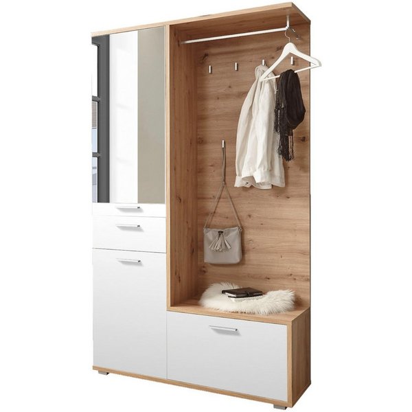 moebel-dich-auf Kompaktgarderobe ENTRY (Garderobenschrank + Paneel + Schuhschrank, in Artisan Eiche Nb. / Weiß) 117 cm breit