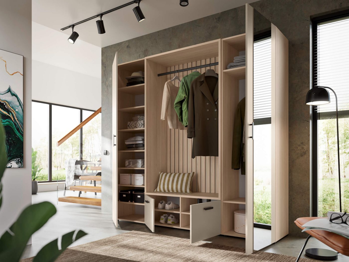 moebel-dich-auf Kompaktgarderobe MODENA (Set, 3-tlg., Sitzbank mit Paneel und 2 Garderobenschränken) 210 cm breit – Bild 2 von 5