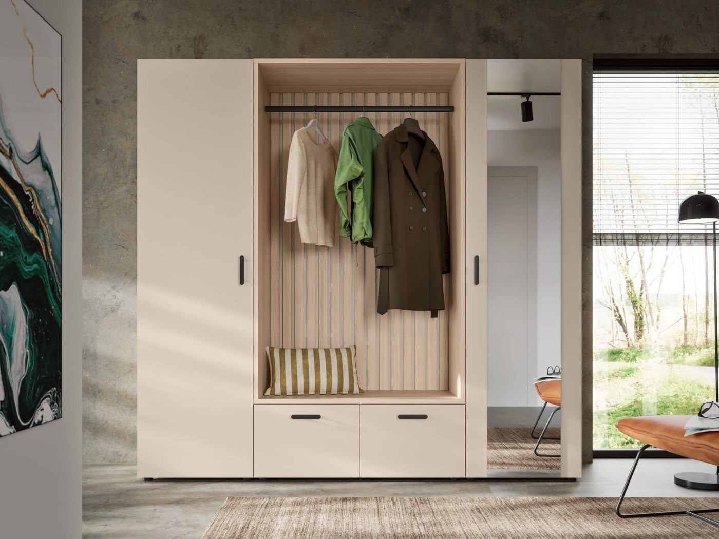moebel-dich-auf Kompaktgarderobe MODENA (Set, 3-tlg., Sitzbank mit Paneel und 2 Garderobenschränken) 210 cm breit – Bild 3 von 5