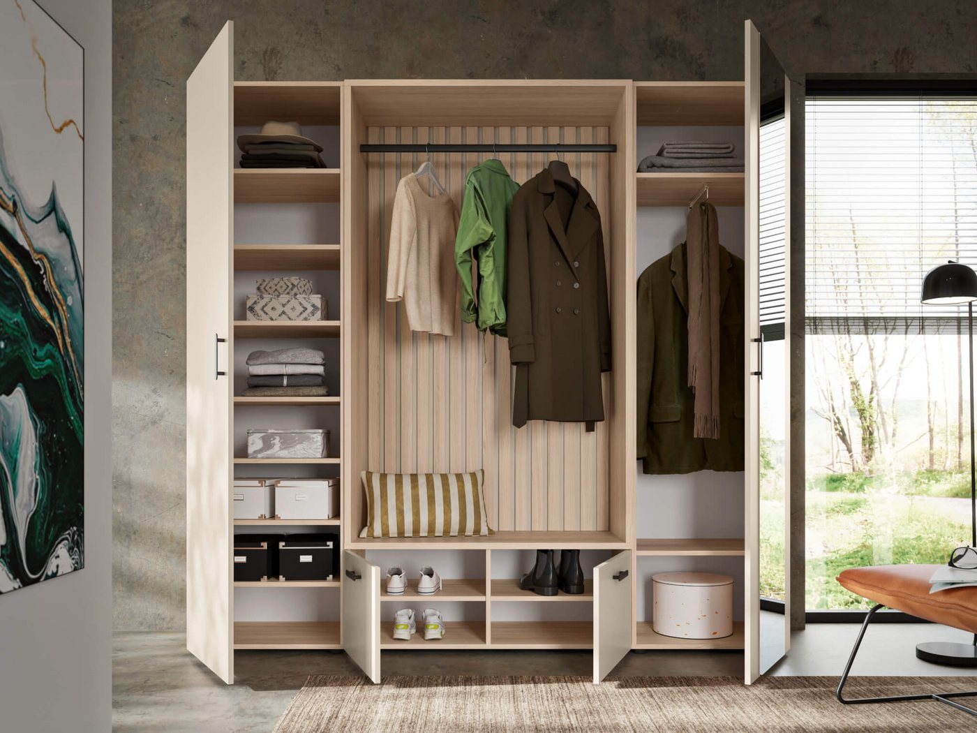moebel-dich-auf Kompaktgarderobe MODENA (Set, 3-tlg., Sitzbank mit Paneel und 2 Garderobenschränken) 210 cm breit – Bild 4 von 5