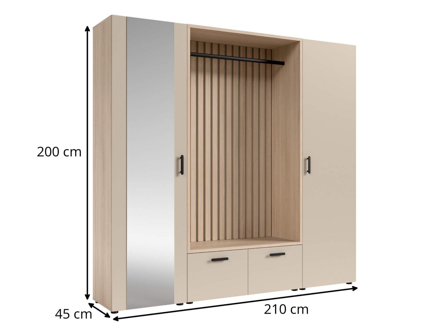 moebel-dich-auf Kompaktgarderobe MODENA (Set, 3-tlg., Sitzbank mit Paneel und 2 Garderobenschränken) 210 cm breit – Bild 5 von 5