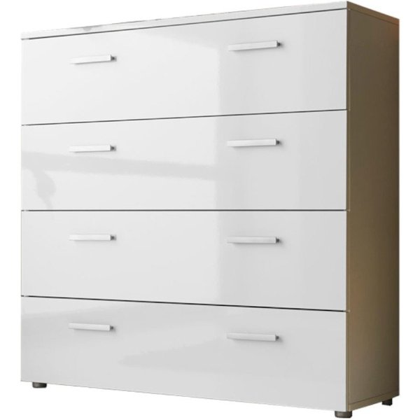 moebel-dich-auf Schubkastenkommode MALAGA 3 (mit 4 Schubkästen, 88 cm breit), Fronten in weiß Hochglanz