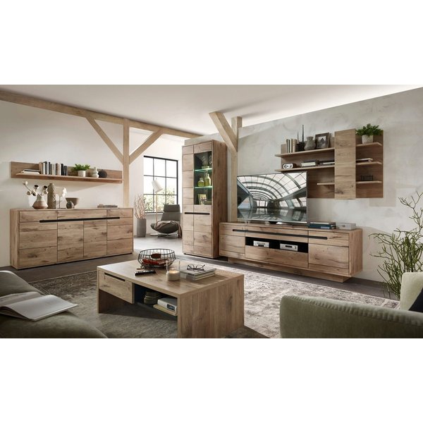 moebel-dich-auf Wohnwand BELLINZONA, (Wohnzimmer-Set, Vitrine + Wandboard + Lowboard), inkl. LED-Beleuchtung, optional mit Couchtisch & Sideboard