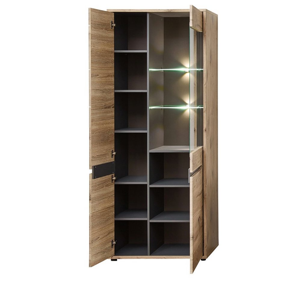 moebel-dich-auf Wohnwand BELLINZONA, (Wohnzimmer-Set, Vitrine + Wandboard + Lowboard), inkl. LED-Beleuchtung, optional mit Couchtisch & Sideboard – Bild 4 von 5