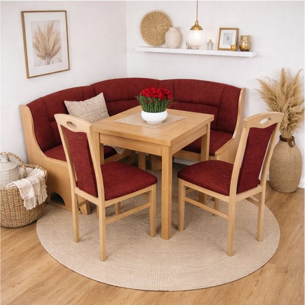 moebel-direkt-online Eckbankgruppe Madrid 4tlg. Set (Stauraumeckbank, Ausziehtisch, Massivholzstühle), (Spar-Set, 4tlg. Set), Eckbank mit Stauraumfunktion