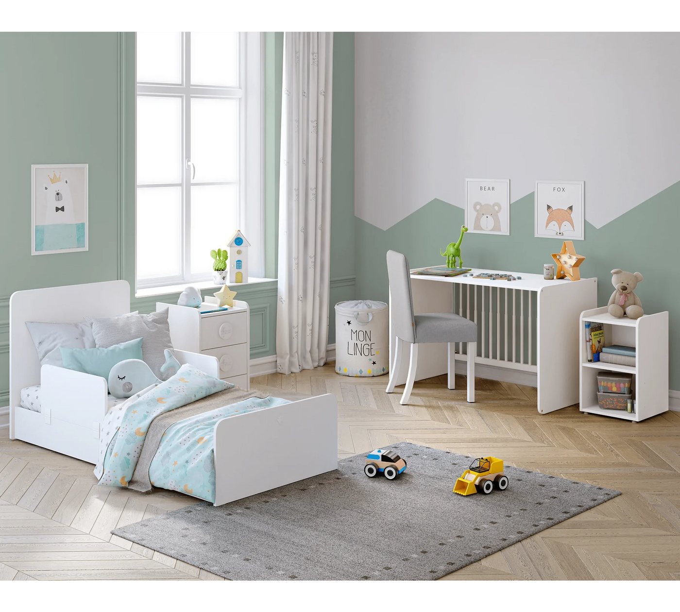 Möbel-Zeit Babybett mit Schaukelfunktion, umbaubar zum Kinderbett + Tisch + Kommode, Schaukelbar. Umbaubar zum Kinderbett. – Bild 4 von 5