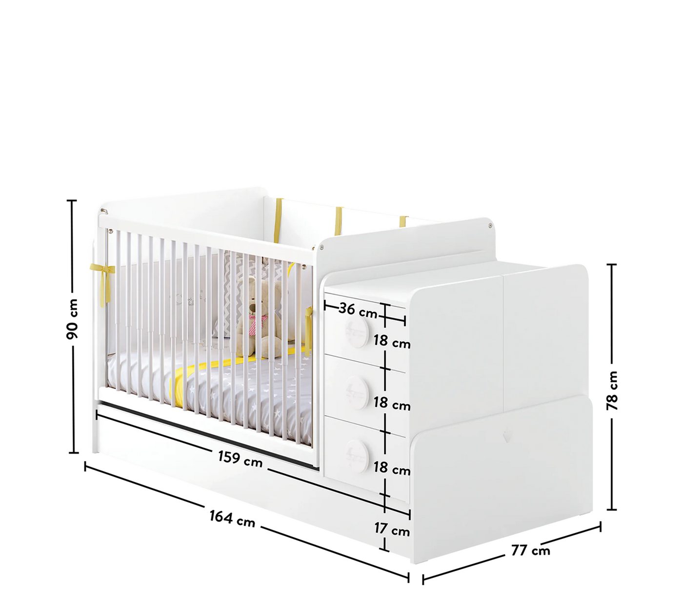 Möbel-Zeit Babybett mit Schaukelfunktion, umbaubar zum Kinderbett + Tisch + Kommode, Schaukelbar. Umbaubar zum Kinderbett. – Bild 5 von 5