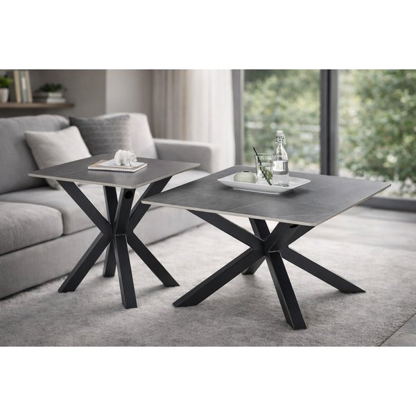 möbelando Couchtisch Janin, (2er-Set) Steinoptik-grau / schwarz- 80x45x80 / 55x55x55 (B/H/T)