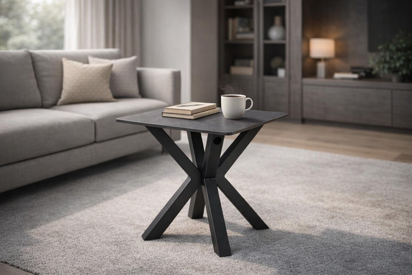 möbelando Couchtisch Janin, in grau, schwarz, Keramik, Metall - 55x55x55cm (BxHxT) – Bild 2 von 5