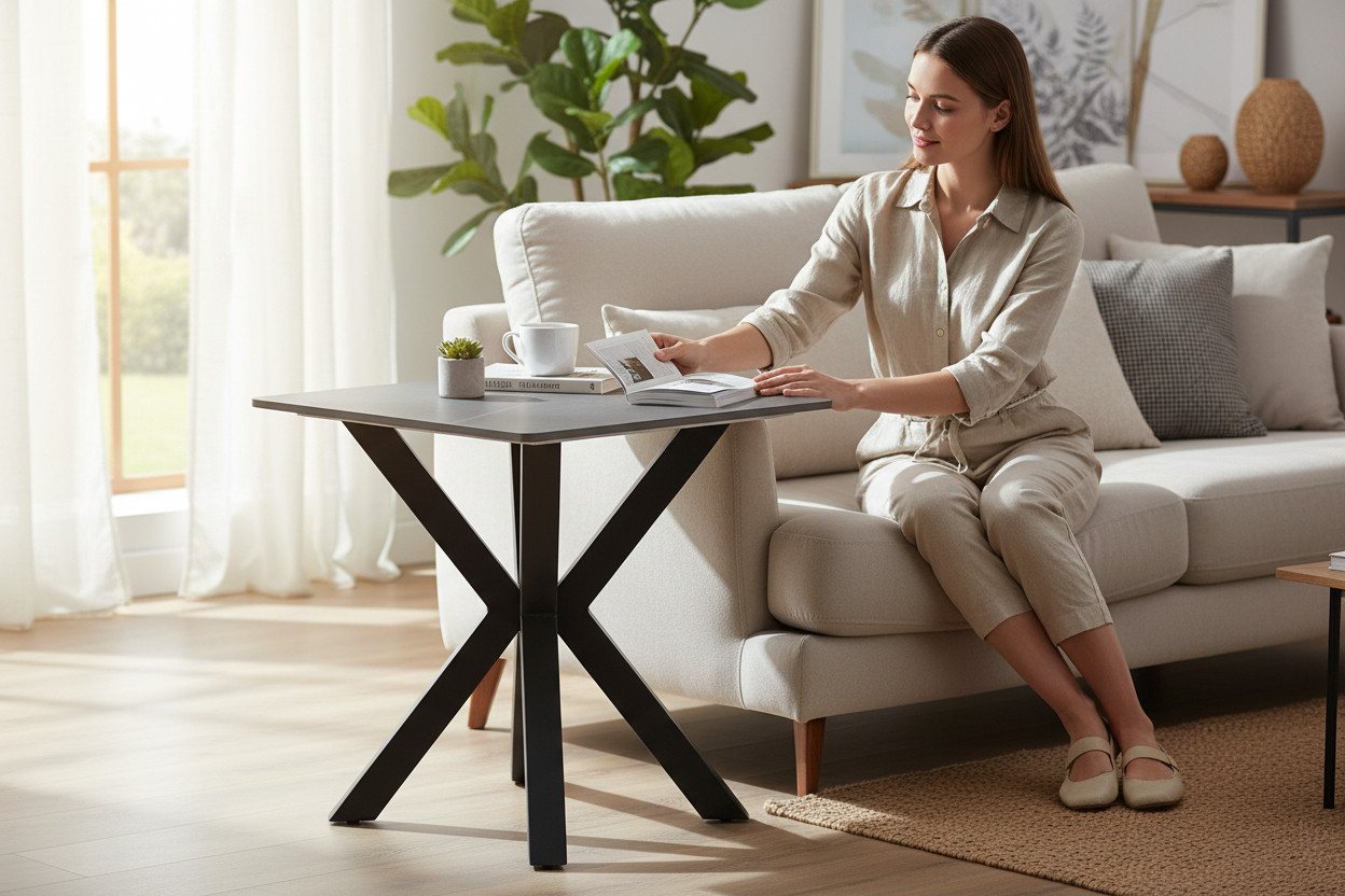 möbelando Couchtisch Janin, in grau, schwarz, Keramik, Metall - 55x55x55cm (BxHxT) – Bild 3 von 5