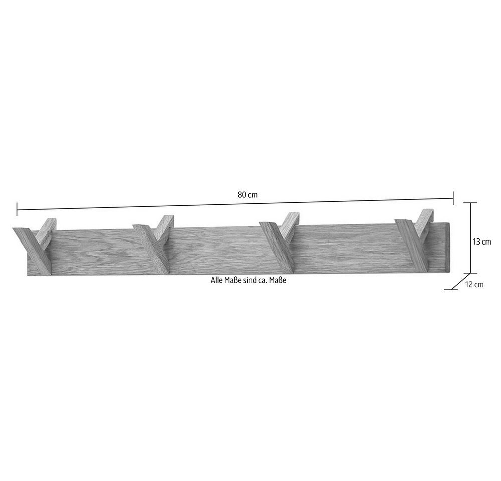möbelando Garderobenleiste BANTRY, 4 Haken, in Eiche, Massivholz - 80x13x12cm (BxHxT) – Bild 5 von 5