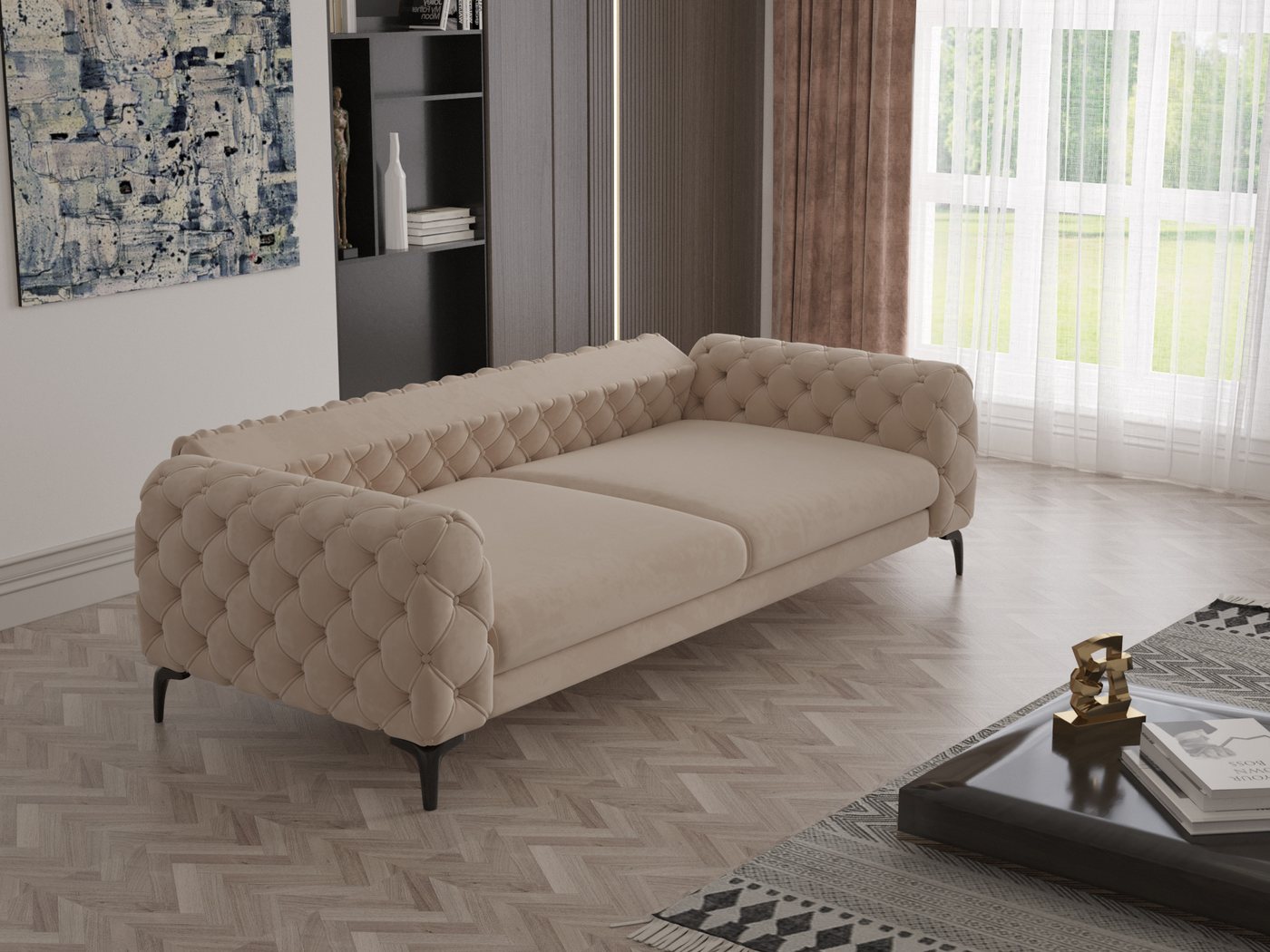 Möbeldreams Chesterfield-Sofa Set Arizona Chesterfield Schlaffunktion 3-2-1 .3-3-1 .3-1 .2-1, 2 Teile, Schlaffunktion – Bild 3 von 4