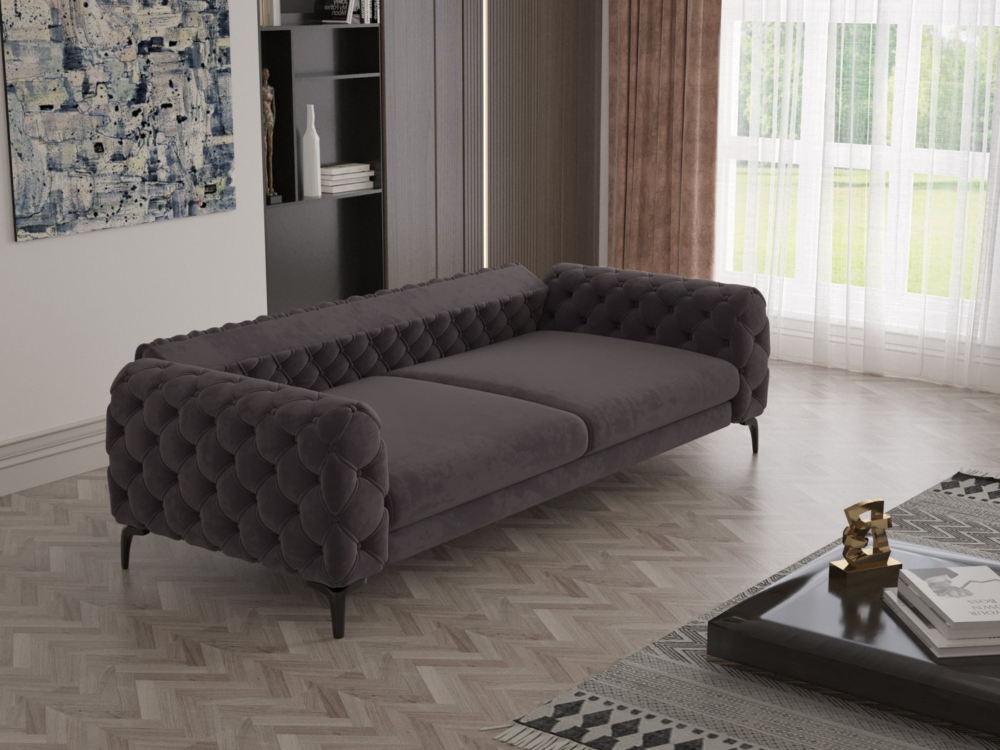 Möbeldreams Chesterfield-Sofa Set Arizona Chesterfield Schlaffunktion 3-2-1 .3-3-1 .3-1 .2-1, 3 Teile, Schlaffunktion – Bild 3 von 4