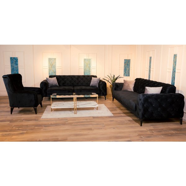 Möbeldreams Sofa Premium Sofa-Set Arizona Chesterfield Modern 3Teilig / Samt, Chesterfield-Design, Samtbezug, 3-teilig, moderne Polstergarnitur