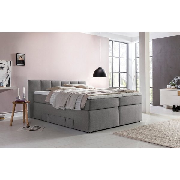 Möbelfreude Boxspringbett Boxspringbett Valina mit Bettkasten 160x200cm ..., 160x200cm Hellgrau H2 Kopfteilhöhe 90 cm ideal für Dachschrägen + Bett
