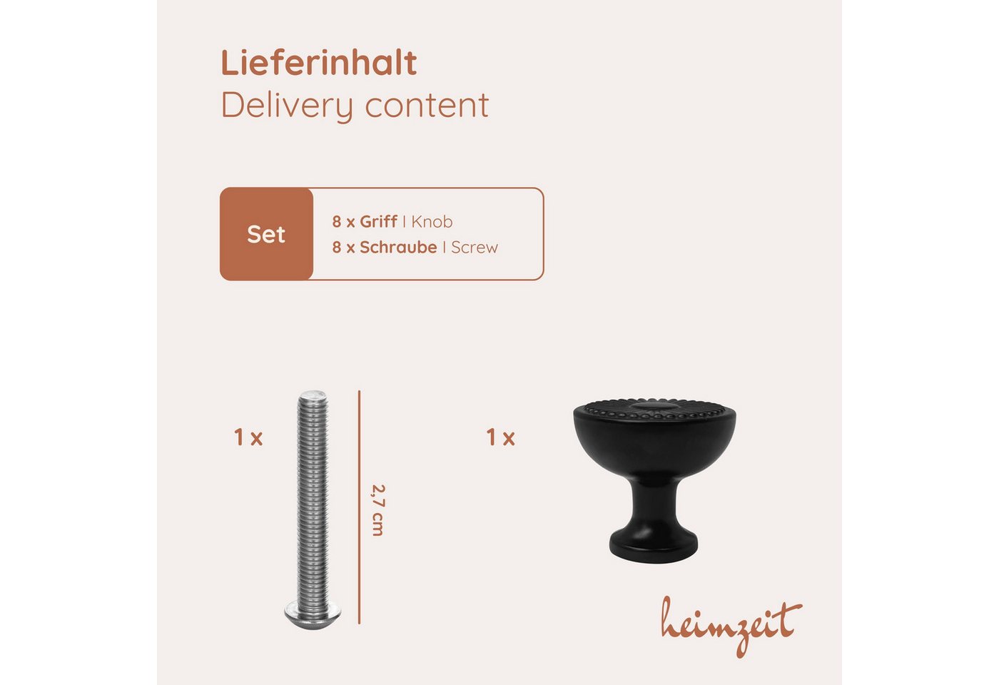 heimzeit Möbelgriff heimzeit Möbelknöpfe Sun - 8 Stück (Set), für Schubladen, Türen und Kommoden, inkl. Schraube – Bild 5 von 5