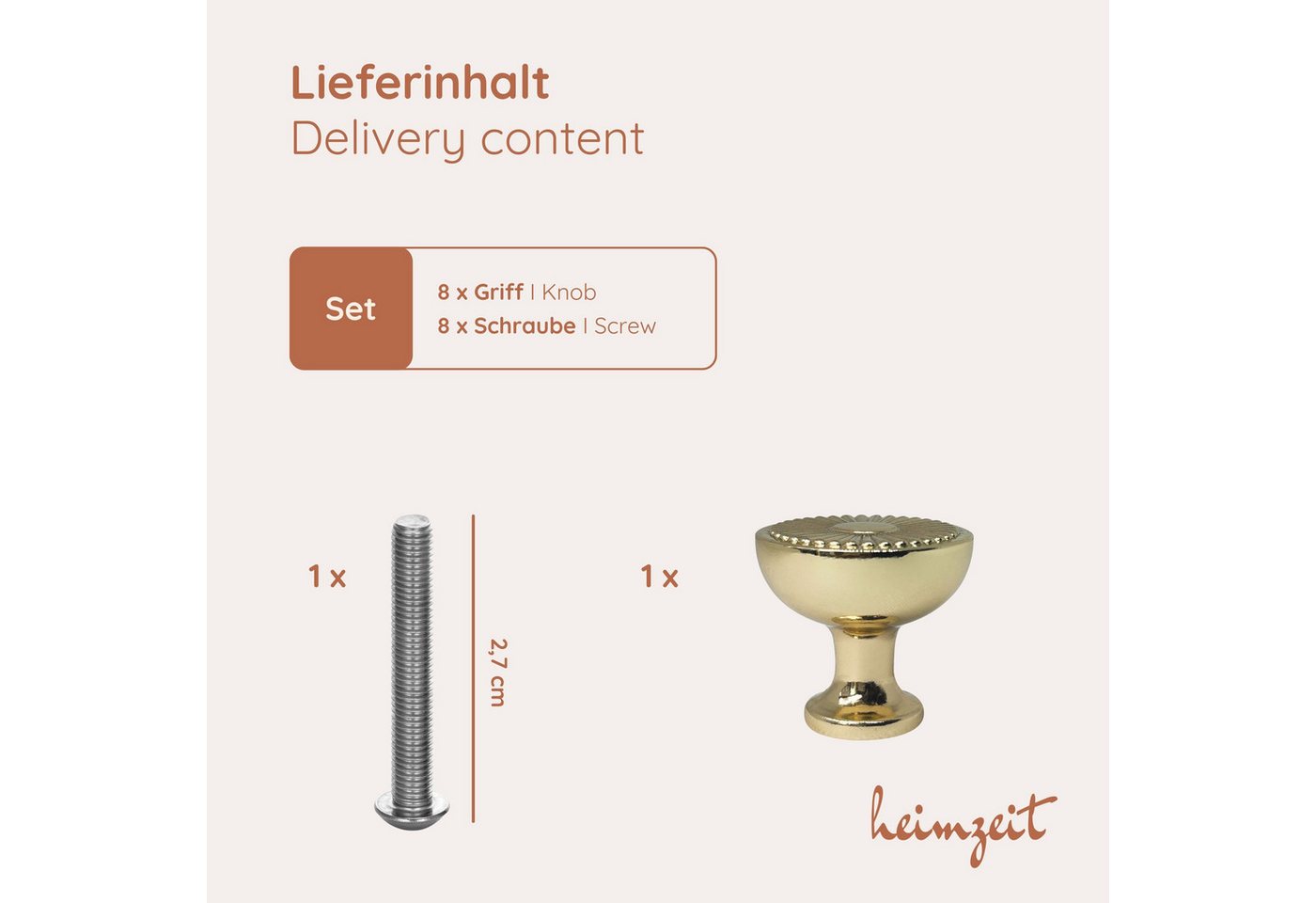 heimzeit Möbelgriff heimzeit Möbelknöpfe Sun - 8 Stück (Set), für Schubladen, Türen und Kommoden, inkl. Schraube – Bild 5 von 5