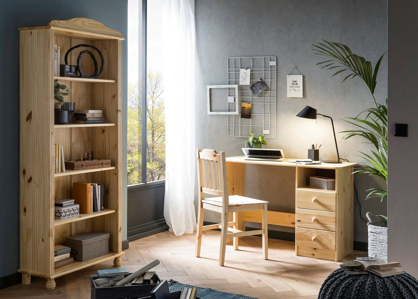 MÖBILIA Schreibtisch Chur, Gefertigt aus massivem Kiefernholz, Home office – Bild 5 von 5