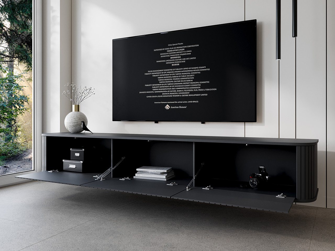MOEBLINE Lowboard Hängender TV Kommode ZILLO 215 Schwarz – Bild 4 von 5