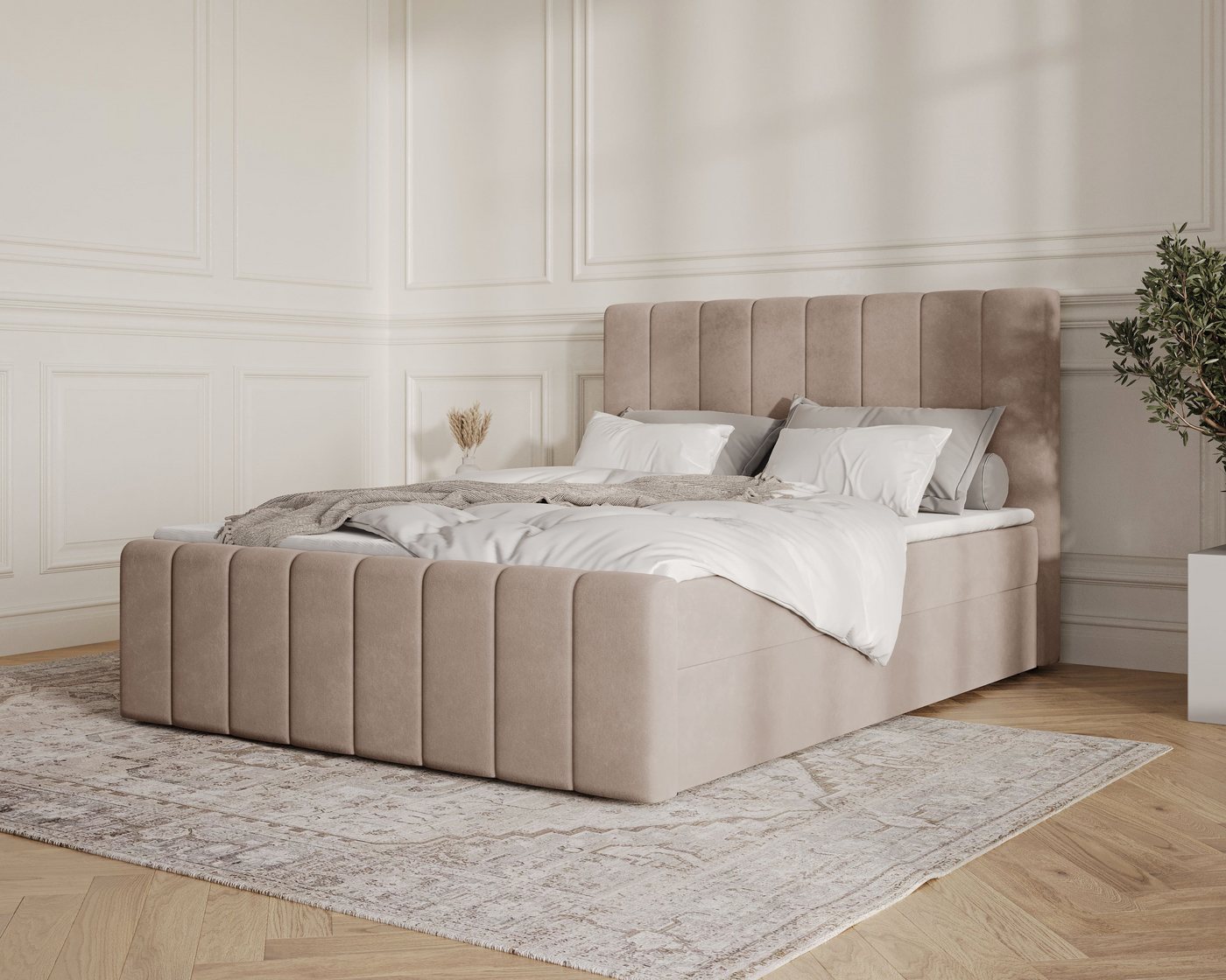 MOEBLO Boxbett BETT 01 BIS (Bonell, Topper, modernes Velours-Design mit Steppung & Stauraum, Doppelbett gepolstertes Kopfteil mit Bettkasten, aus Samt, Polsterb – Bild 2 von 5