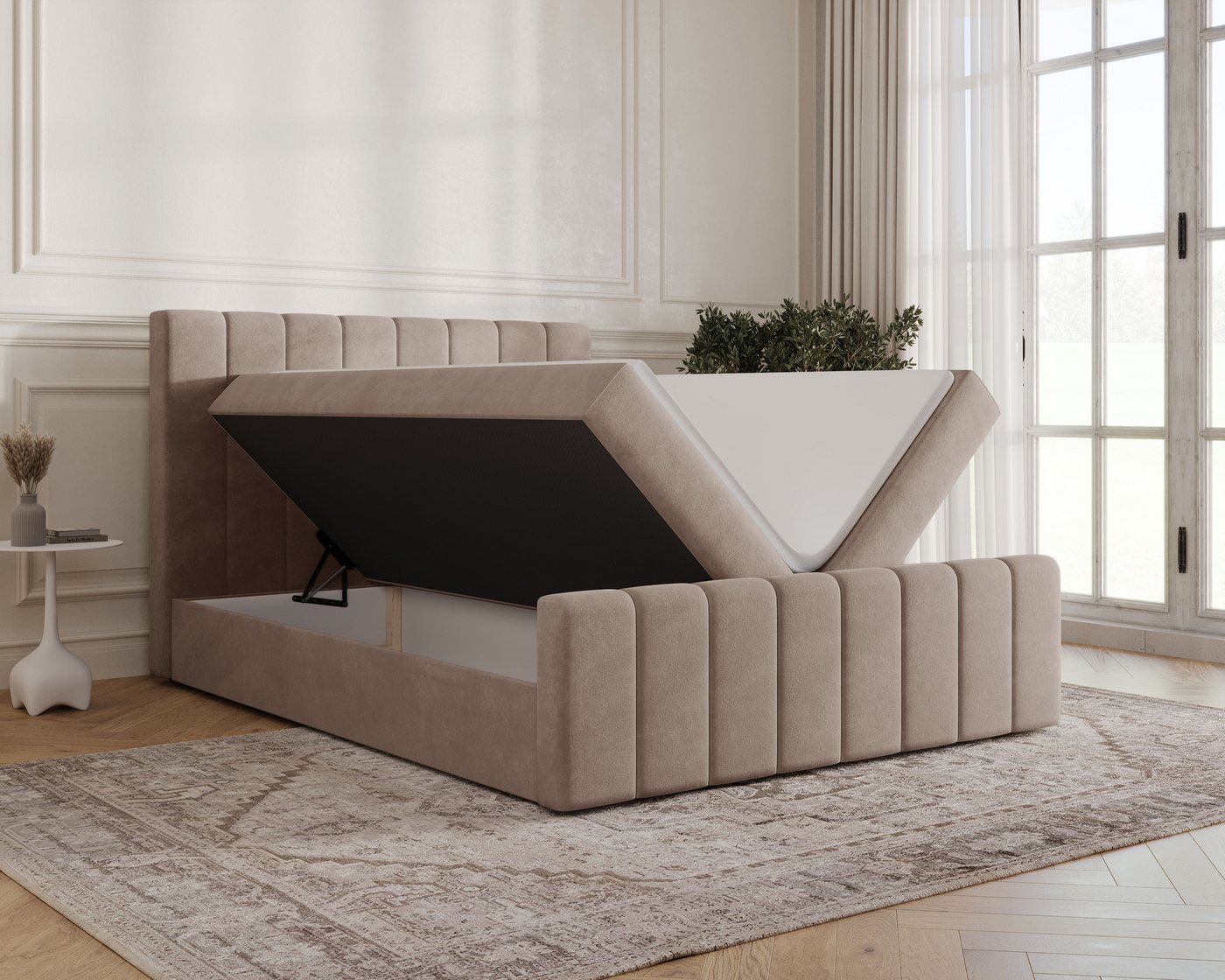 MOEBLO Boxbett BETT 01 BIS (Bonell, Topper, modernes Velours-Design mit Steppung & Stauraum, Doppelbett gepolstertes Kopfteil mit Bettkasten, aus Samt, Polsterb – Bild 3 von 5