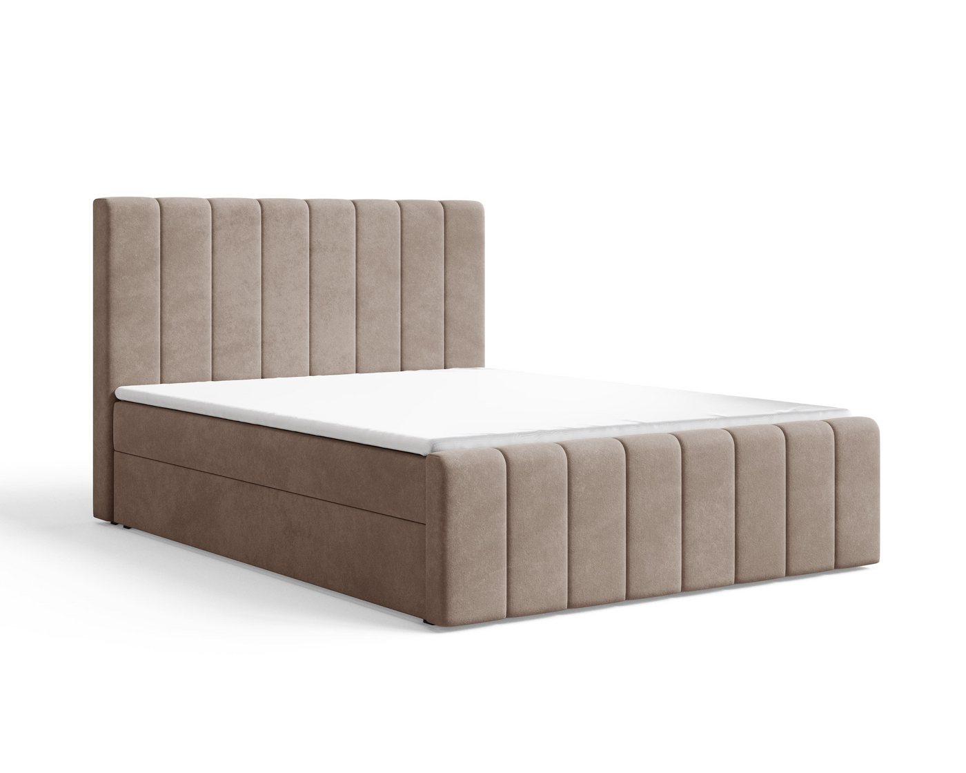 MOEBLO Boxbett BETT 01 BIS (Bonell, Topper, modernes Velours-Design mit Steppung & Stauraum, Doppelbett gepolstertes Kopfteil mit Bettkasten, aus Samt, Polsterb – Bild 4 von 5