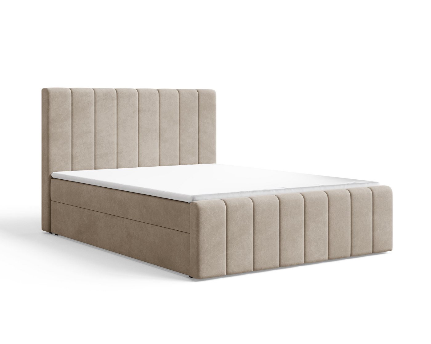 MOEBLO Boxbett BETT 01 BIS (Bonell, Topper, modernes Velours-Design mit Steppung & Stauraum, Doppelbett gepolstertes Kopfteil mit Bettkasten, aus Samt, Polsterb – Bild 4 von 5