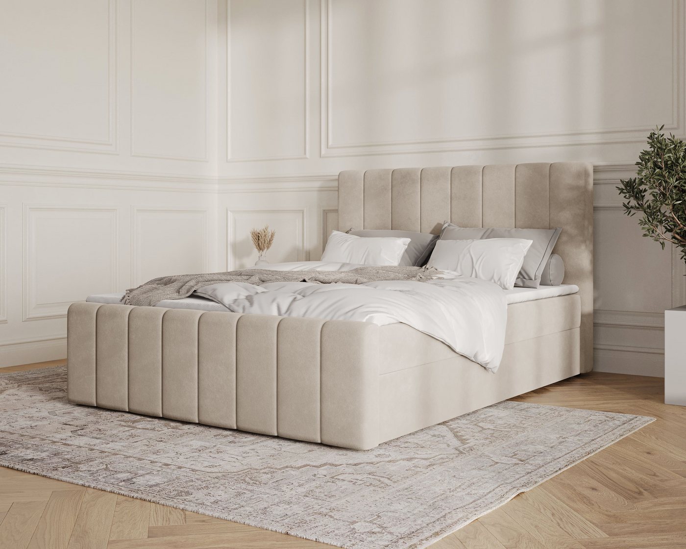 MOEBLO Boxbett BETT 01 BIS (Bonell, Topper, modernes Velours-Design mit Steppung & Stauraum, Doppelbett gepolstertes Kopfteil mit Bettkasten, aus Samt, Polsterb – Bild 2 von 5