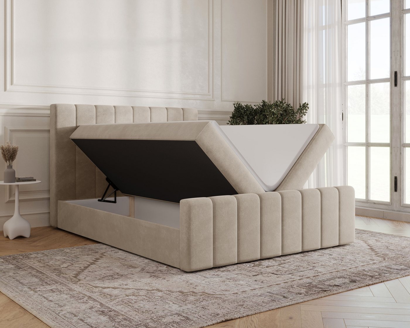 MOEBLO Boxbett BETT 01 BIS (Bonell, Topper, modernes Velours-Design mit Steppung & Stauraum, Doppelbett gepolstertes Kopfteil mit Bettkasten, aus Samt, Polsterb – Bild 3 von 5