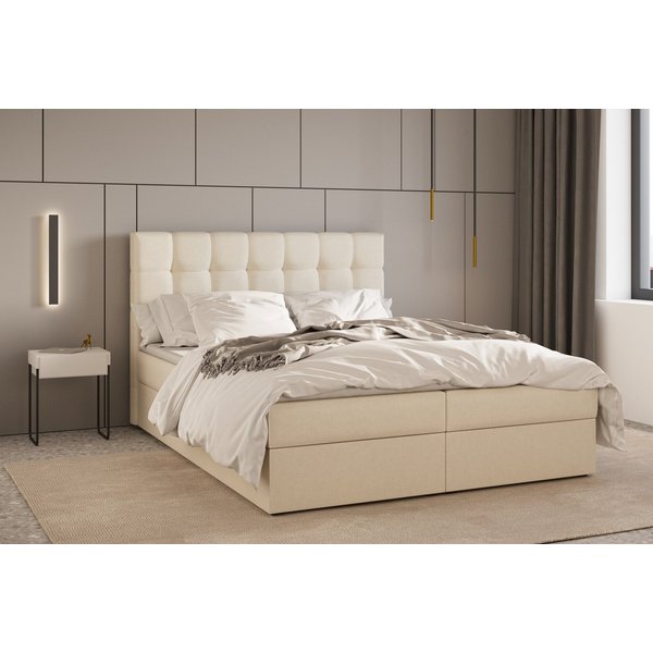 MOEBLO Boxbett Bett 05 (Polsterbett Kontinentalbett, Bonell, Topper, Doppelbett 140x200, gepolstertes Kopfteil mit Bettkasten), gepolstertes Kopfteil mit Bettka