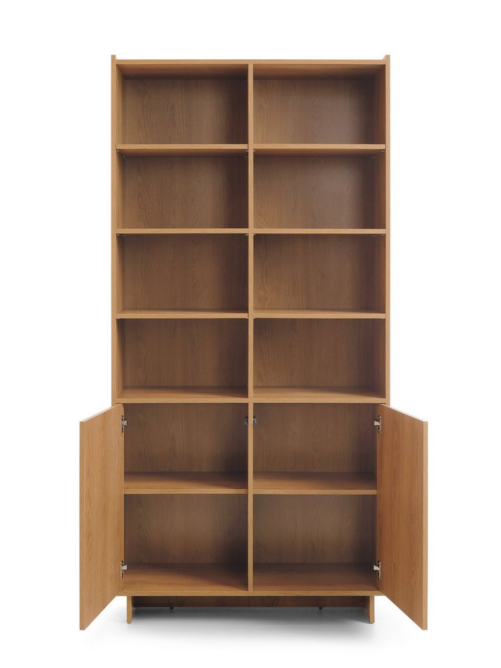 MOEBLO Bücherregal LILIE R98, in Eiche Caramel – hohes Standregal & Bücherregal mit offenen Fächern, 2 Türen und viel Stauraum im modernen Design, Bücherregal f – Bild 3 von 5