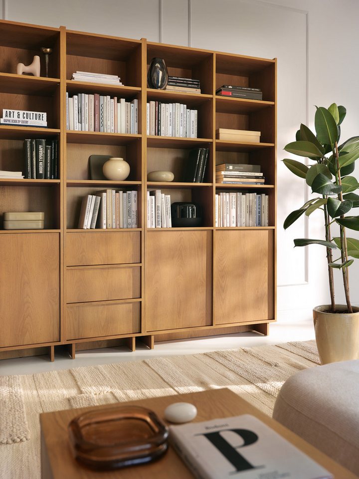 MOEBLO Bücherregal LILIE R98, in Eiche Caramel – hohes Standregal & Bücherregal mit offenen Fächern, 2 Türen und viel Stauraum im modernen Design, Bücherregal f – Bild 4 von 5