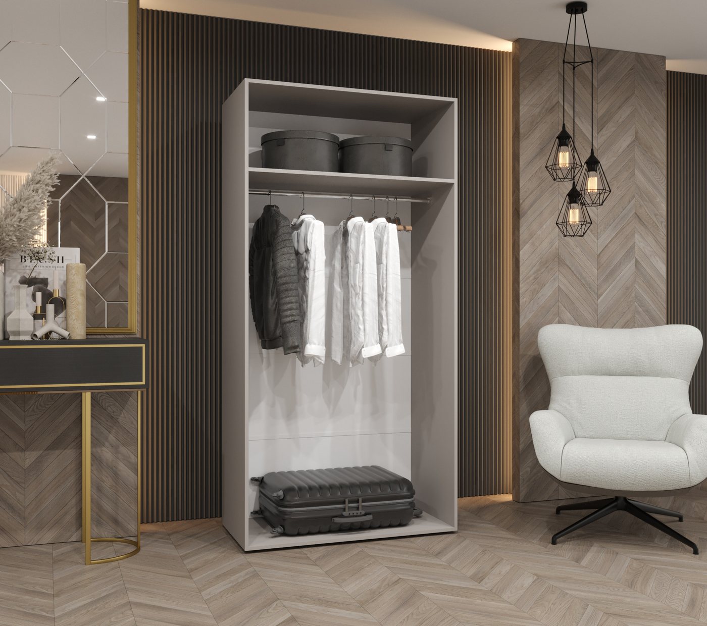 MOEBLO Drehtürenschrank SOLENA 2 (mit Spiegel – Moderner Kleiderschrank mit Soft-Close, Einlegeböden & Kleiderstange, verschiedene Breiten & Farben, Schrank Gar – Bild 3 von 5