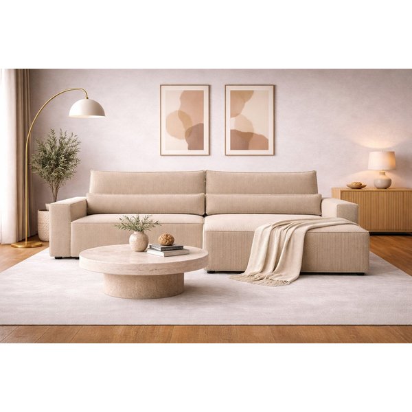 MOEBLO Ecksofa aus Cord DENVER L, Ottomane beidseitig montierbar Couch Cord für Wohnzimmer Schlafsofa Sofagarnitur Sofa Eckcouch L-Form Cordstoff - 290x85x200cm