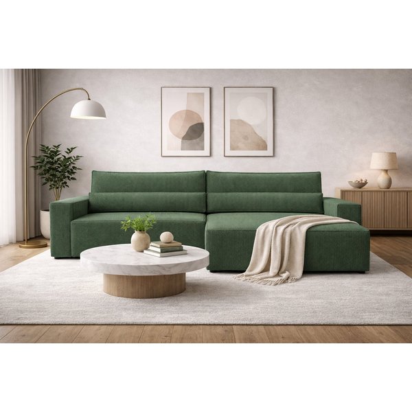 MOEBLO Ecksofa aus Cord DENVER L, Ottomane beidseitig montierbar Couch Cord für Wohnzimmer Schlafsofa Sofagarnitur Sofa Eckcouch L-Form Cordstoff - 290x85x200cm
