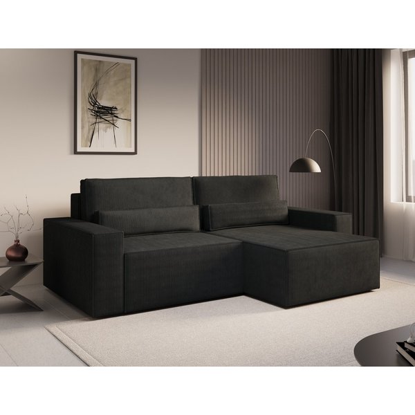 MOEBLO Ecksofa DENVER MINI aus Cord, Ottomane beidseitig montierbar Couch Cord für Wohnzimmer Schlafsofa Sofagarnitur Sofa Eckcouch L-Form Cordstoff, mit Schlaf