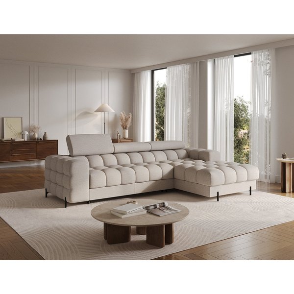 MOEBLO Ecksofa Neviro, Robuste Verarbeitung, verstellbare Kopfstützen und integrierter Bettkasten für maximalen Komfort und Funktionalität, Eckcouch Wohnlandsch