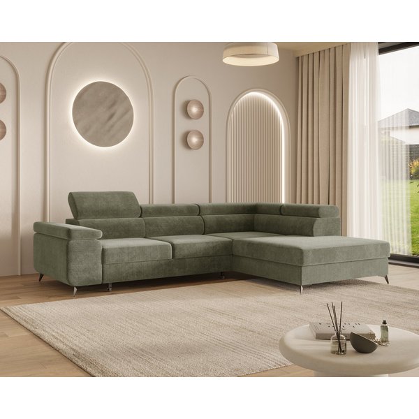 MOEBLO Ecksofa OSTIN, 290 cm – Modernes L-Sofa mit Schlaffunktion, Bettkasten und verstellbaren Kopfstützen, Cord oder Strukturstoff, - (BxHxT): 290 x 75–90 x 2