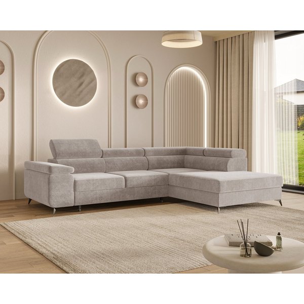 MOEBLO Ecksofa OSTIN, 290 cm – Modernes L-Sofa mit Schlaffunktion, Bettkasten und verstellbaren Kopfstützen, Cord oder Strukturstoff, - (BxHxT): 290 x 75–90 x 2