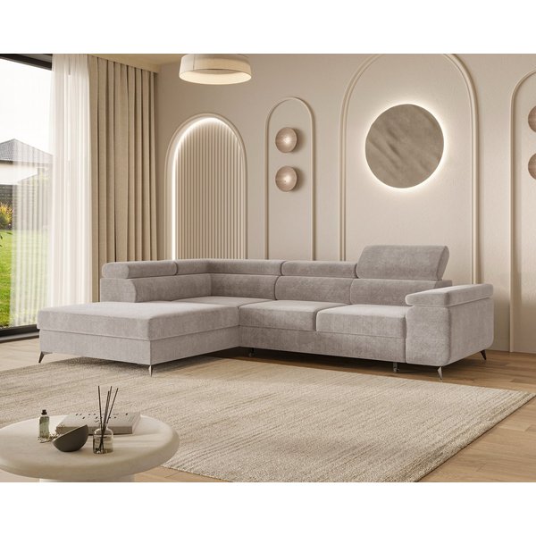 MOEBLO Ecksofa OSTIN, 290 cm – Modernes L-Sofa mit Schlaffunktion, Bettkasten und verstellbaren Kopfstützen, Cord oder Strukturstoff, - (BxHxT): 290 x 75–90 x 2