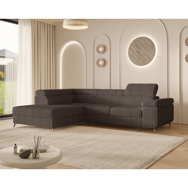 MOEBLO Ecksofa OSTIN, 290 cm – Modernes L-Sofa mit Schlaffunktion, Bettkasten und verstellbaren Kopfstützen, Cord oder Strukturstoff, - (BxHxT): 290 x 75–90 x 2