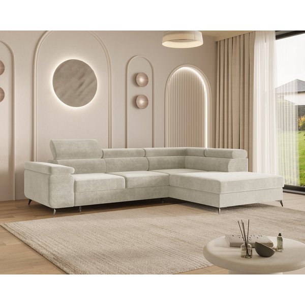 MOEBLO Ecksofa OSTIN, 290 cm – Modernes L-Sofa mit Schlaffunktion, Bettkasten und verstellbaren Kopfstützen, Cord oder Strukturstoff, - (BxHxT): 290 x 75–90 x 2