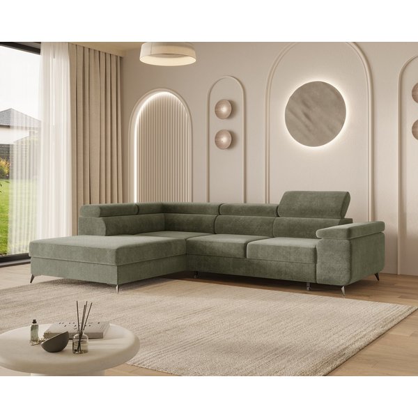 MOEBLO Ecksofa OSTIN, 290 cm – Modernes L-Sofa mit Schlaffunktion, Bettkasten und verstellbaren Kopfstützen, Cord oder Strukturstoff, - (BxHxT): 290 x 75–90 x 2