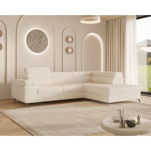 MOEBLO Ecksofa OSTIN, 290 cm – Modernes L-Sofa mit Schlaffunktion, Bettkasten und verstellbaren Kopfstützen, Cord oder Strukturstoff, - (BxHxT): 290 x 75–90 x 2