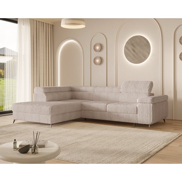 MOEBLO Ecksofa OSTIN, 290 cm – Modernes L-Sofa mit Schlaffunktion, Bettkasten und verstellbaren Kopfstützen, Cord oder Strukturstoff, - (BxHxT): 290 x 75–90 x 2