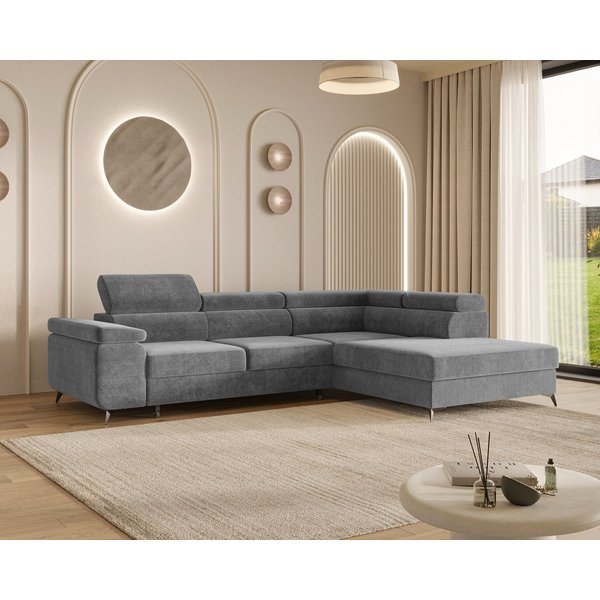 MOEBLO Ecksofa OSTIN, 290 cm – Modernes L-Sofa mit Schlaffunktion, Bettkasten und verstellbaren Kopfstützen, Cord oder Strukturstoff, - (BxHxT): 290 x 75–90 x 2