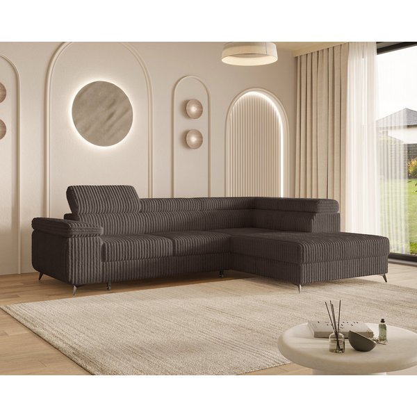 MOEBLO Ecksofa OSTIN, 290 cm – Modernes L-Sofa mit Schlaffunktion, Bettkasten und verstellbaren Kopfstützen, Cord oder Strukturstoff, - (BxHxT): 290 x 75–90 x 2